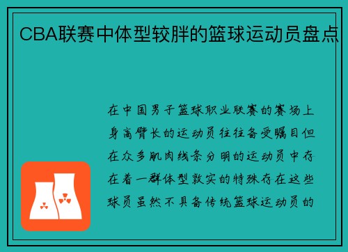 CBA联赛中体型较胖的篮球运动员盘点